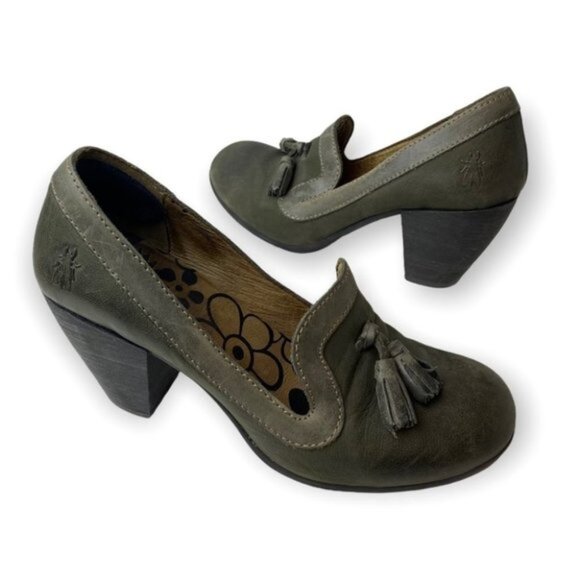 Fly London Green Leather Block Heel Pumps with Front Tassles 37 - Picture 1 of 12